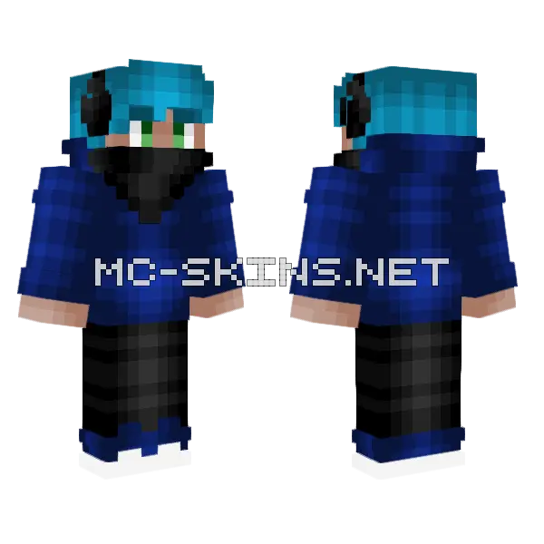 Blue Hoodie Gamer Boy Minecraft skin, front and back