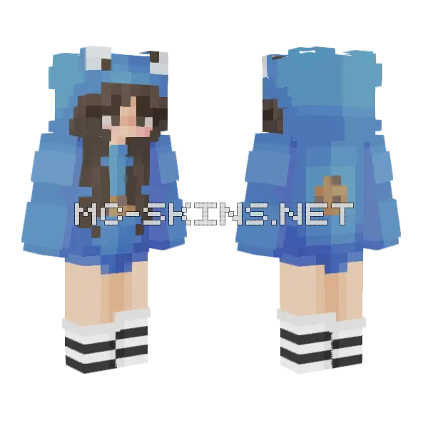Blue Hoodie Girl Minecraft skin, front and back