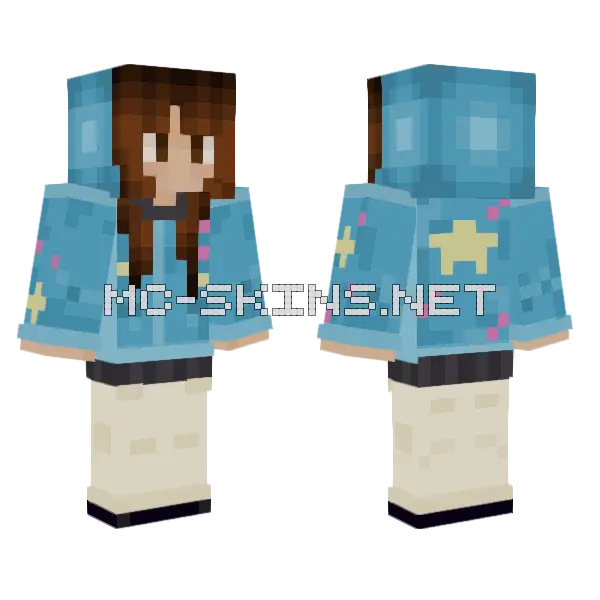 Blue Hoodie Girl Minecraft skin, front and back