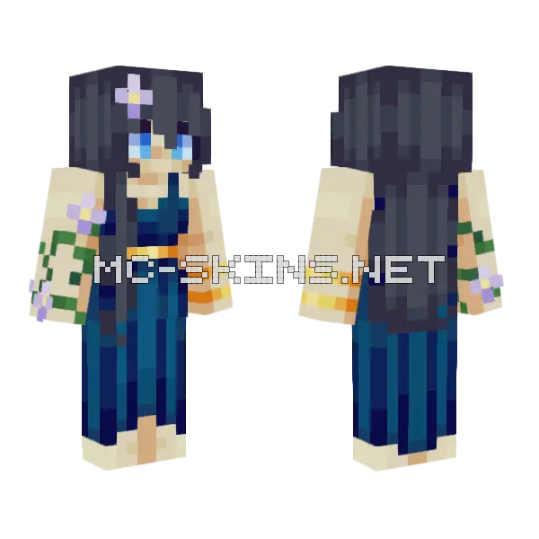 Blue Kimono Girl Minecraft skin, front and back
