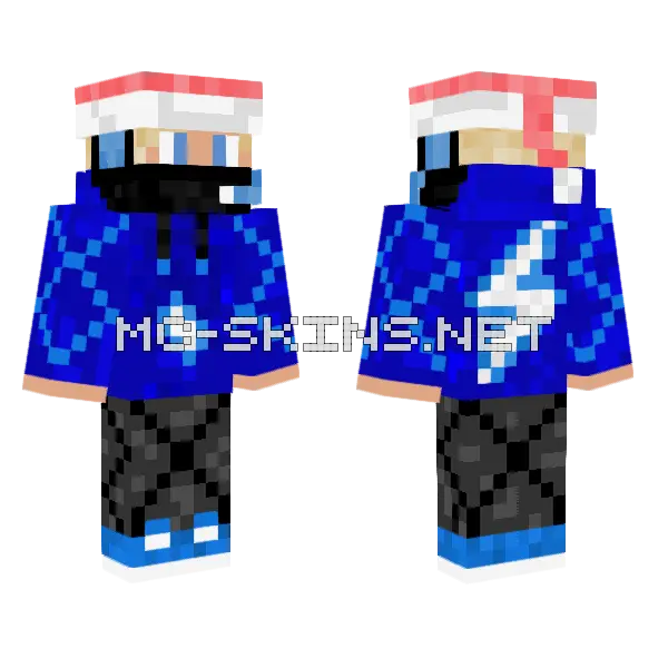 Blue Lightning Boy Minecraft skin, front and back