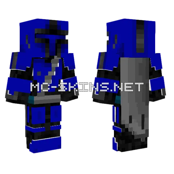 Blue Mandalorian Minecraft skin, front and back