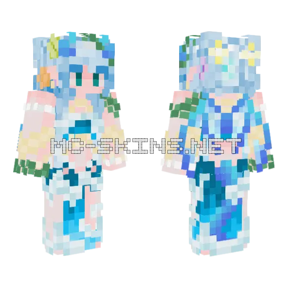 Blue Mermaid Girl Minecraft skin, front and back
