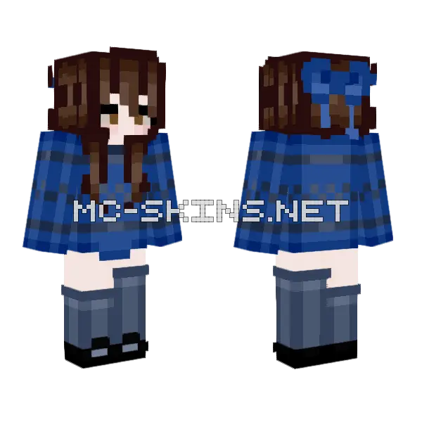 Blue Plaid Schoolgirl Minecraft skin, front and back