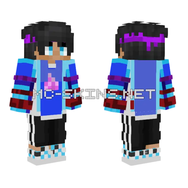 Blue Red Purple Sapnap Minecraft skin, front and back