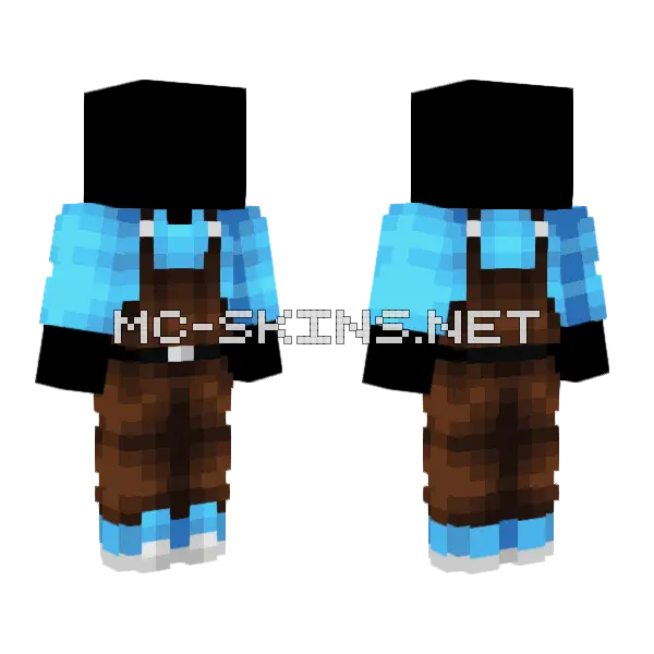 Blue Shirt Leather Overalls Minecraft skin, front and back