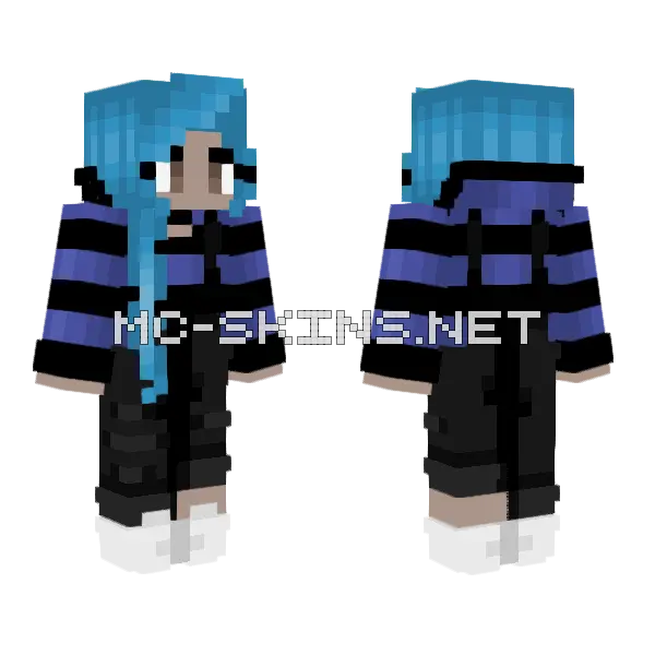 Blue Stripe Overalls Girl Minecraft skin, front and back