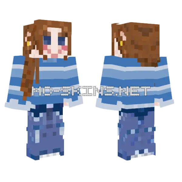 Blue Striped Dress Girl Minecraft skin, front and back