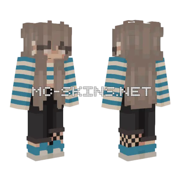 Blue Striped Dress Girl Minecraft skin, front and back