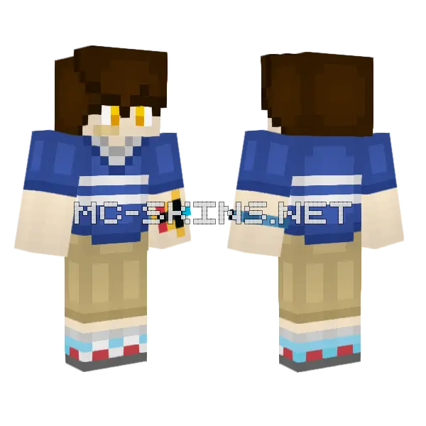 Blue Striped Shirt Boy Minecraft skin, front and back