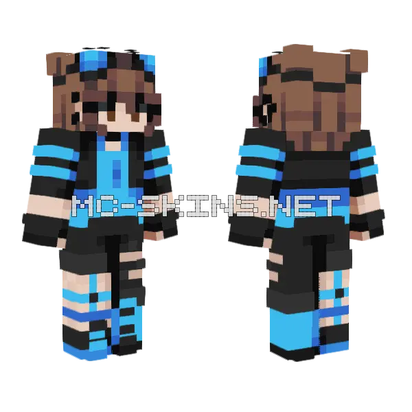 Blue Tech Girl Minecraft skin, front and back