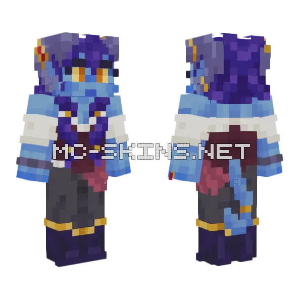 Blue Tiefling Minecraft skin, front and back