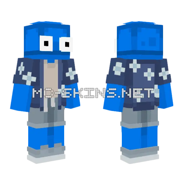 Blue Vacation Robot Minecraft skin, front and back
