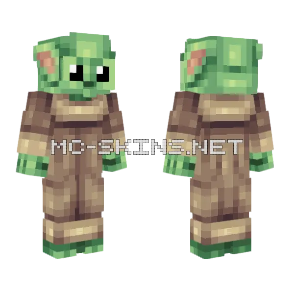 Borrowed Grogu Minecraft skin, front and back