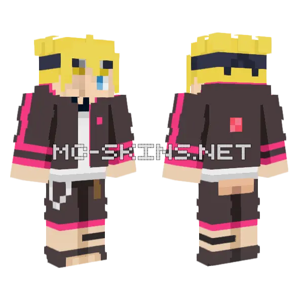 Boruto Dark Fate Minecraft skin, front and back