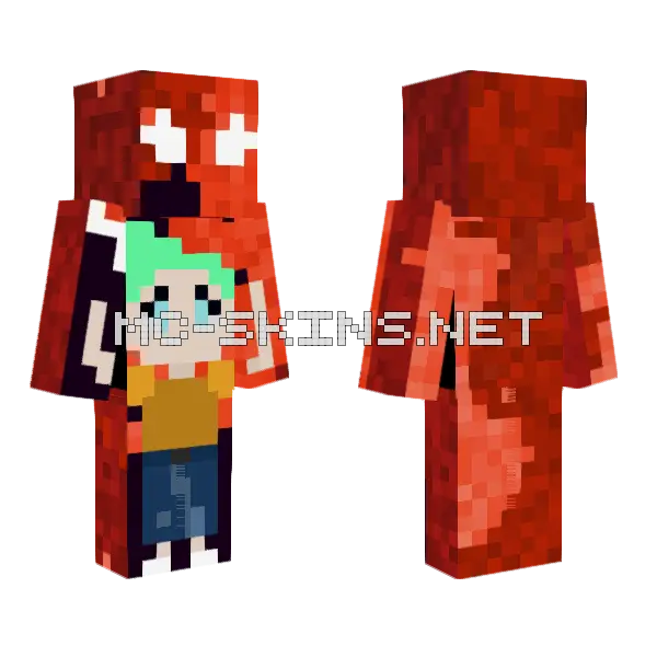 Boy Green Hair Aura Flaming Minecraft skin, front and back