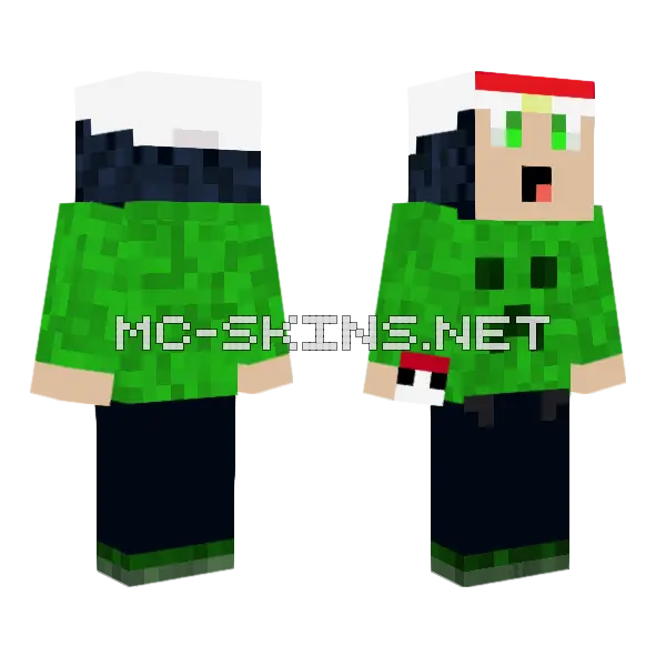 Boy Pokemon Trainer Creeper Hoodie Minecraft skin, front and back