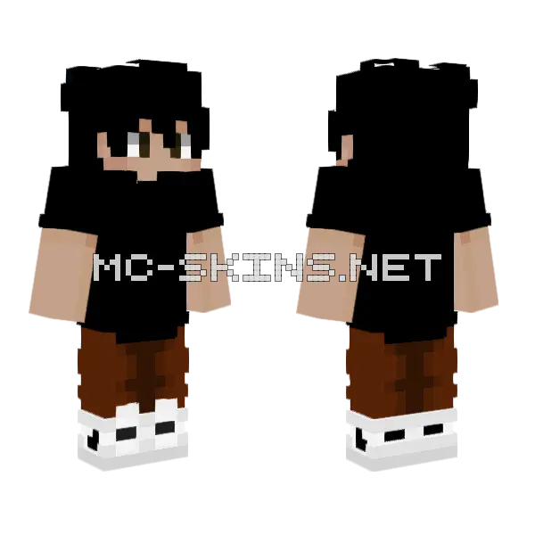 Boy With Brown Pants And Black T Shirt Minecraft skin, front and back