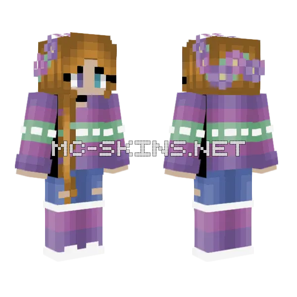Braided Orange Hair Flower Crown Minecraft skin, front and back