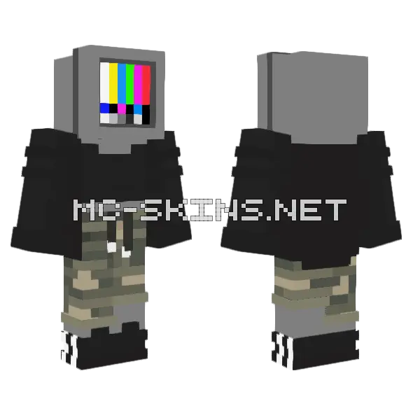 Broken TV Head Minecraft skin, front and back