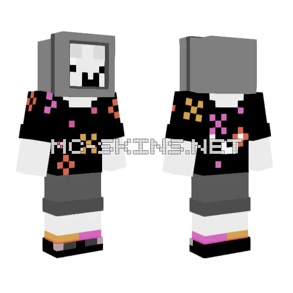 Broken TV Head Minecraft skin, front and back