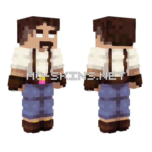 Brown Bearded Miner Minecraft skin, front and back