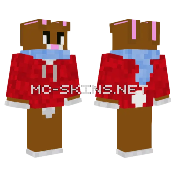 Brown Bunny Hoodie Minecraft skin, front and back
