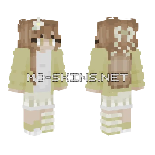 Brown Hair Flower Girl Minecraft skin, front and back