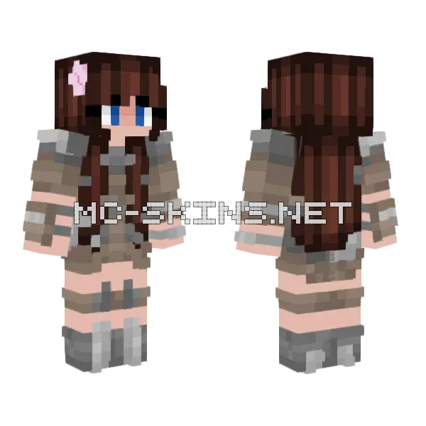 Brown Haired Girl W Bow Minecraft skin, front and back
