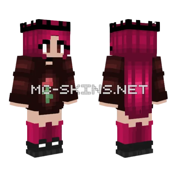 Brown Outfit Pink Hair Rose Minecraft skin, front and back