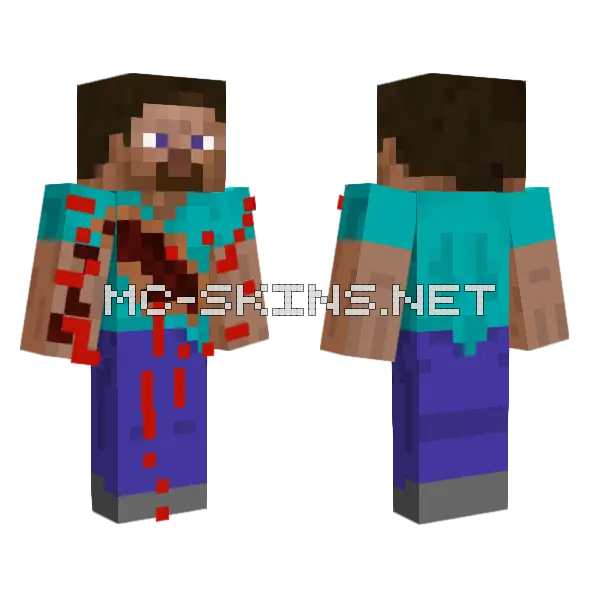 Bruised Steve Minecraft skin, front and back