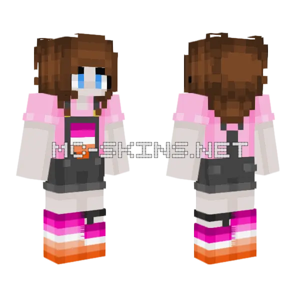 Brunette Overalls Girl Minecraft skin, front and back