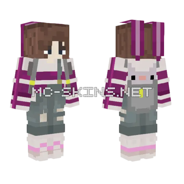 Bunny Backpack Girl Minecraft skin, front and back