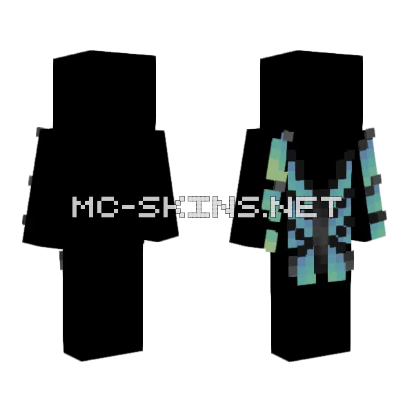 Butterfly Wings Black Lines Blue Green Minecraft skin, front and back
