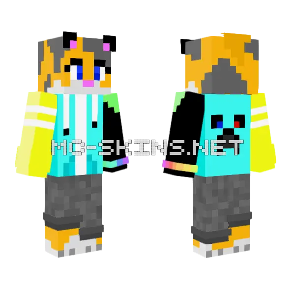 Calico Cat Creeper Minecraft skin, front and back