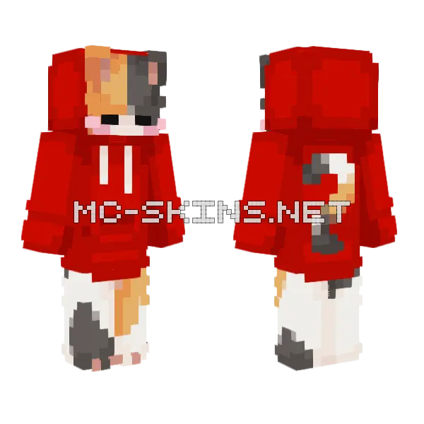 Calico In Red Hoodie Minecraft skin, front and back