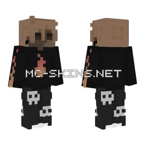 Casual Boy Fire Goth Style Minecraft skin, front and back