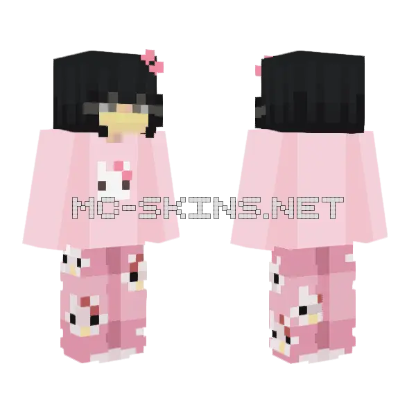 Casual Hello Kitty Pajamas Minecraft skin, front and back