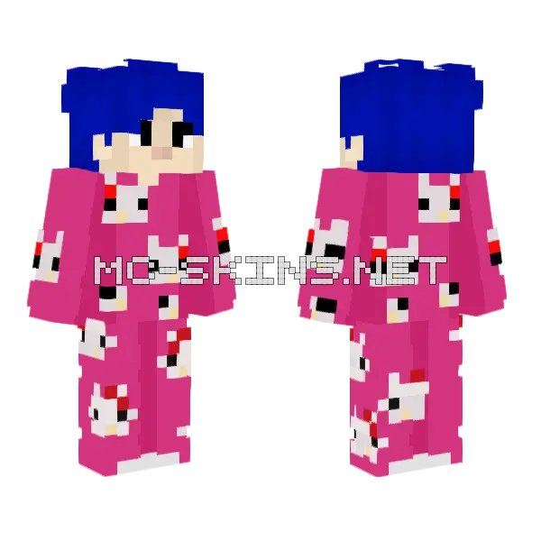 Casual Hello Kitty Pajamas Minecraft skin, front and back