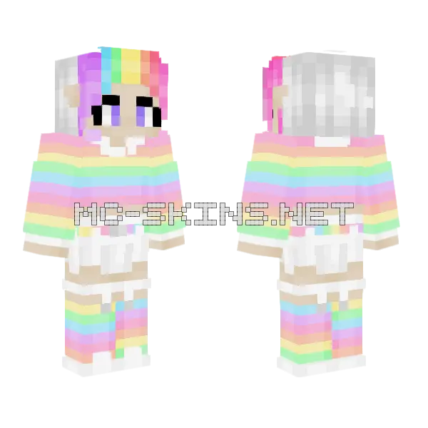 Casual Pastel Rainbow Minecraft skin, front and back