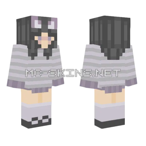 Cat Girl Purple Clothes Minecraft skin, front and back