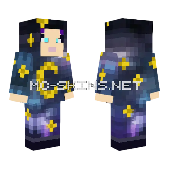 Celestial Galaxy Girl Minecraft skin, front and back