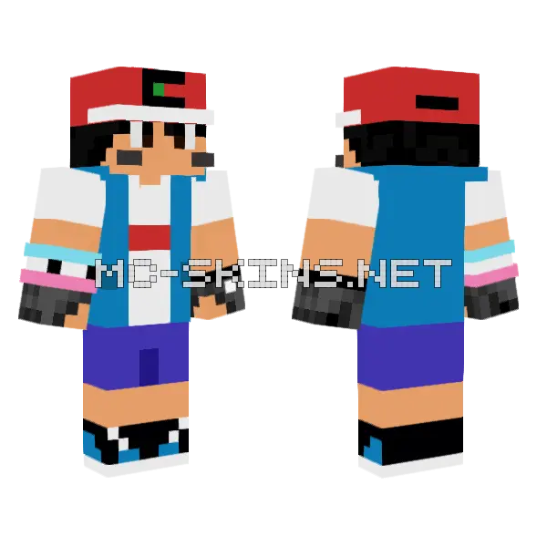 Champion Ash Ketchum Minecraft skin, front and back
