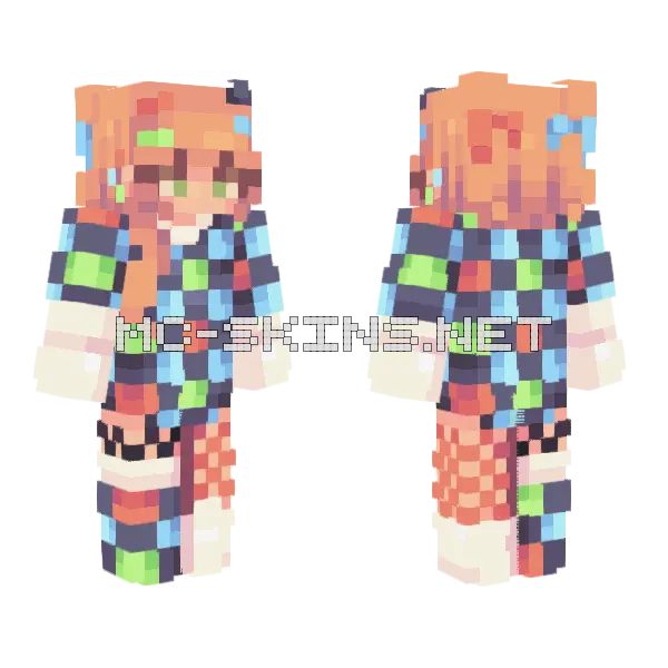 Checkerboard RCE Minecraft skin, front and back