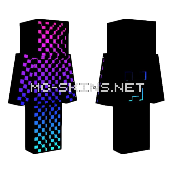 Checkered Gradient Creeper Minecraft skin, front and back