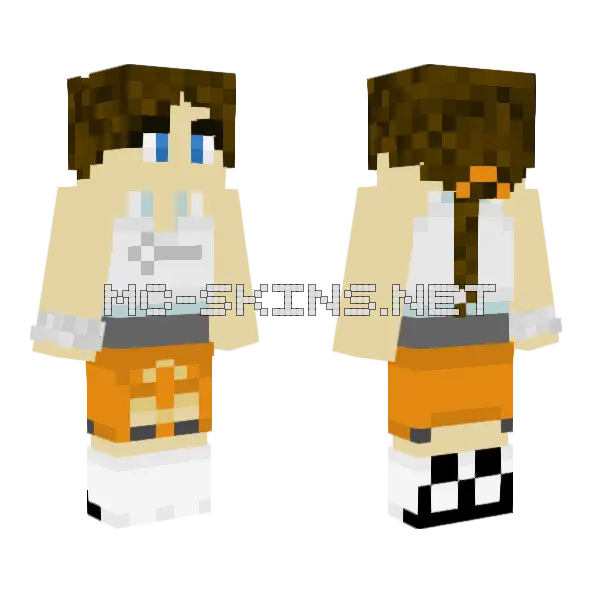 Chell Portal Minecraft skin, front and back