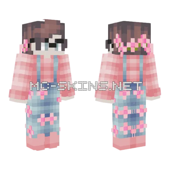 Cherry Blossom Spring Outfit Minecraft skin, front and back