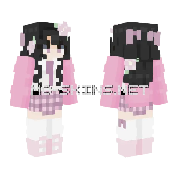 Cherry Blossoms RCE Girl Minecraft skin, front and back