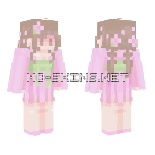 Cherry Hanfu Minecraft skin, front and back
