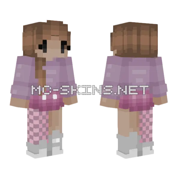 Chibi Girl Brunette Sweater Minecraft skin, front and back
